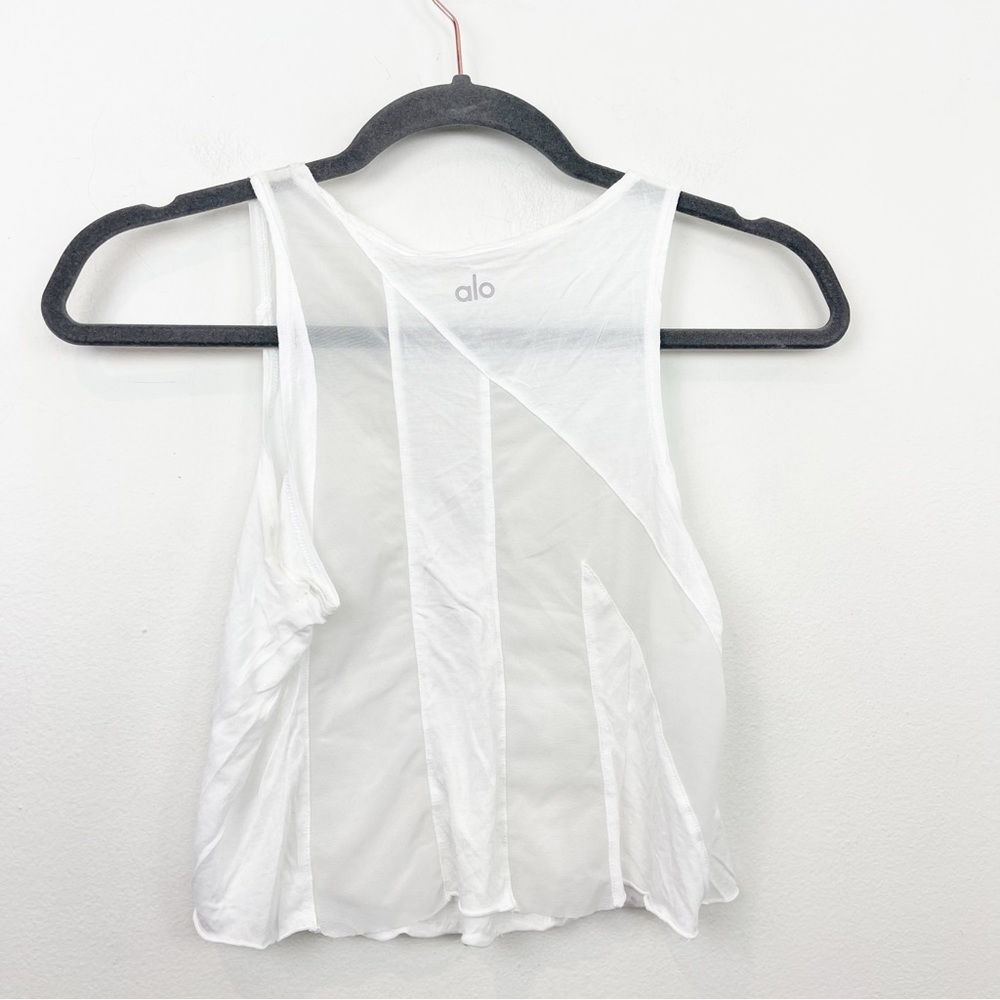 Alo Yoga White Mesh Cropped Tank Top Size Small